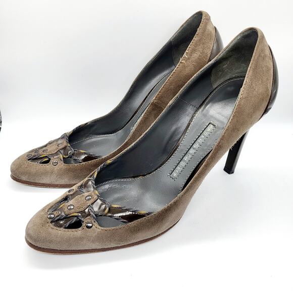 Vintage Proenza Schouler Brown Suede Patent Leather Cut-out Heels Women's Sz 8.5 - Picture 3 of 11